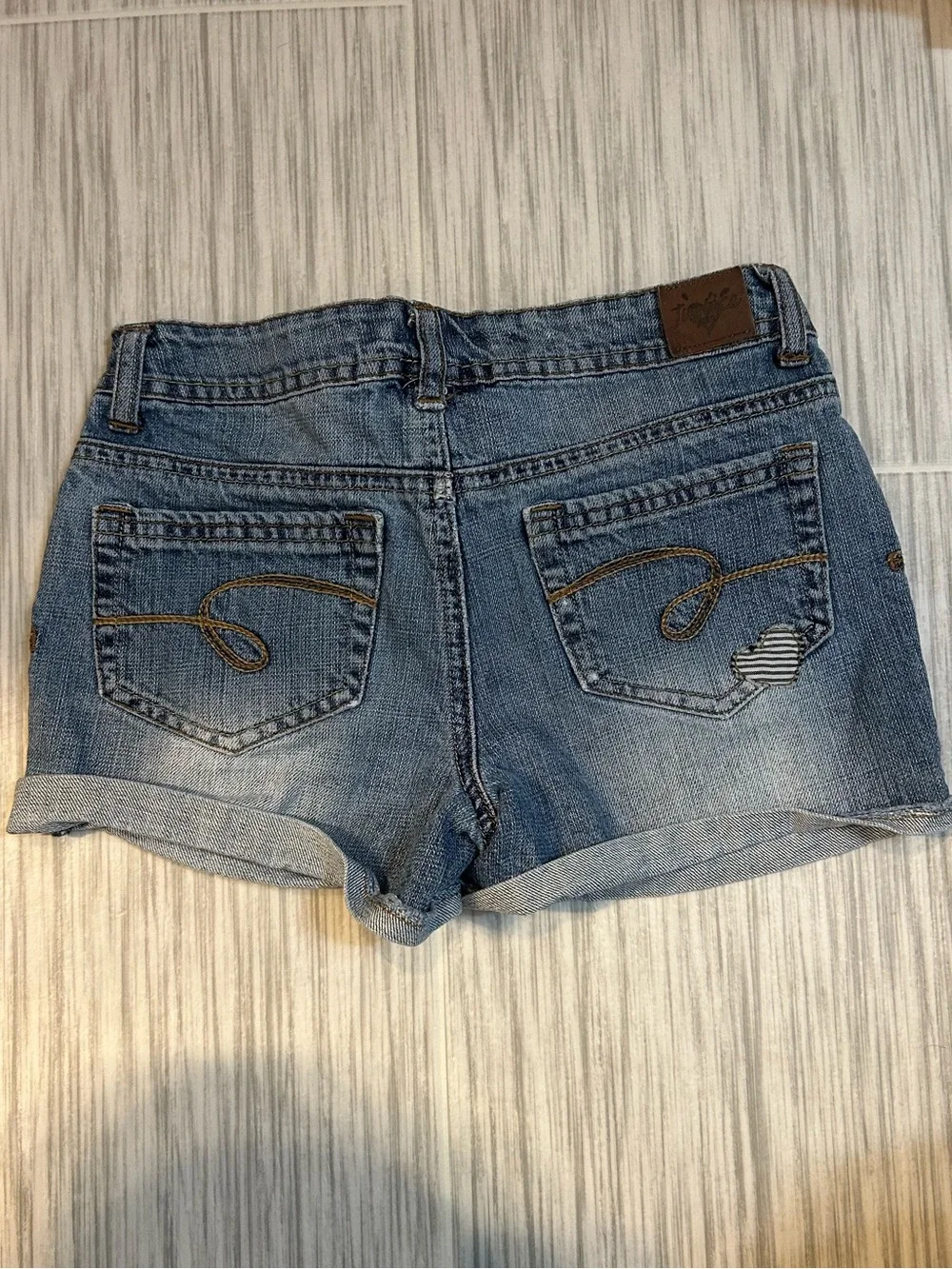 Vintage Justice Girls Blue Denim Distressed Star Patch Shorts